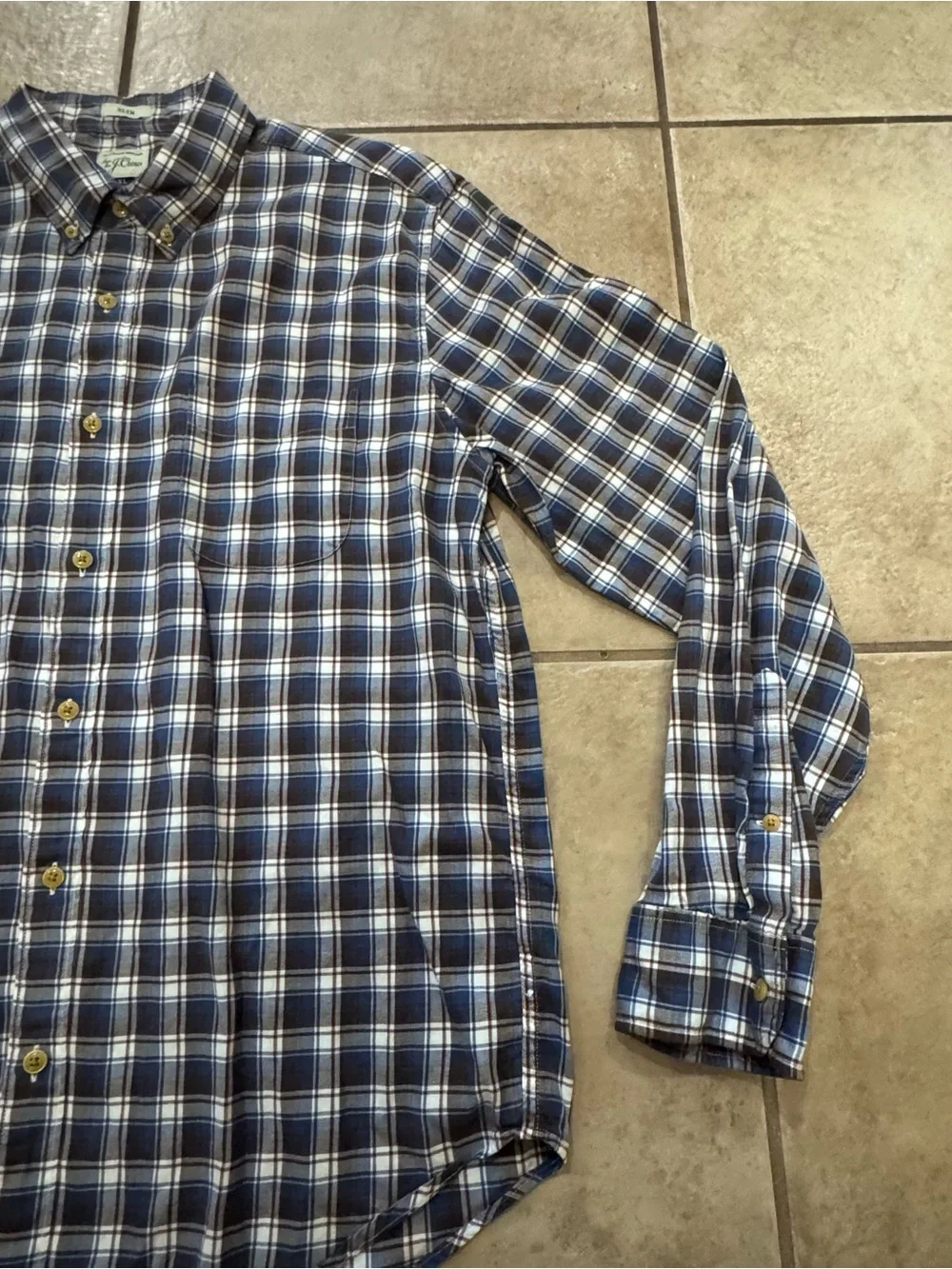 J. Crew Blue and White Plaid Button-Down Shirt - Men's Casual